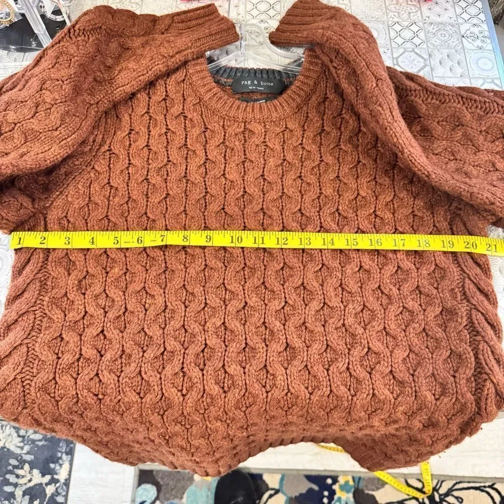 rag & bone  NWT Russet Deacon Crew Cable Knit Sweater Men’s Size Medium - Picture 3 of 8